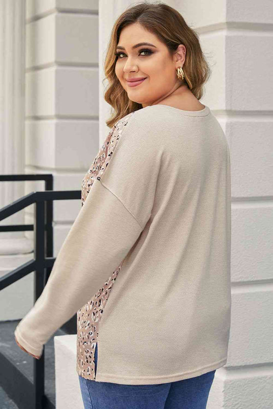 Plus Size Multicolor V-Neck Dropped Shoulder Sweater