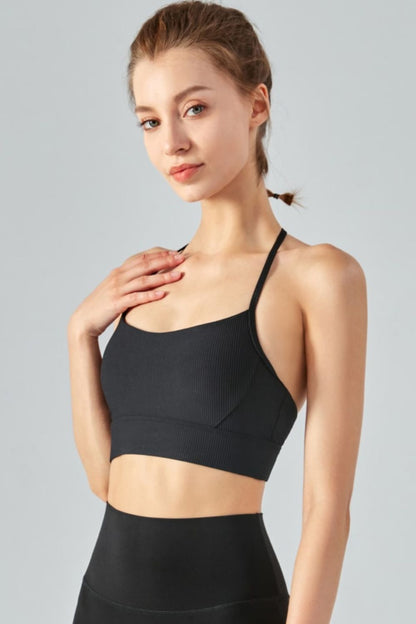 Ribbed Halter Neck Open Back Cropped Sports Cami