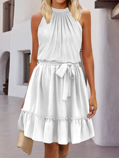 Frill Tied Mock Neck Sleeveless Dress