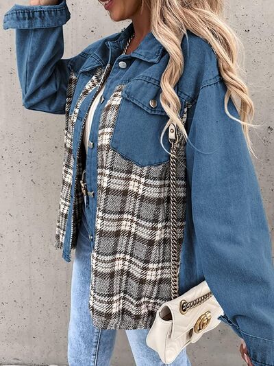 Plaid Button Up Dropped Shoulder Jacket