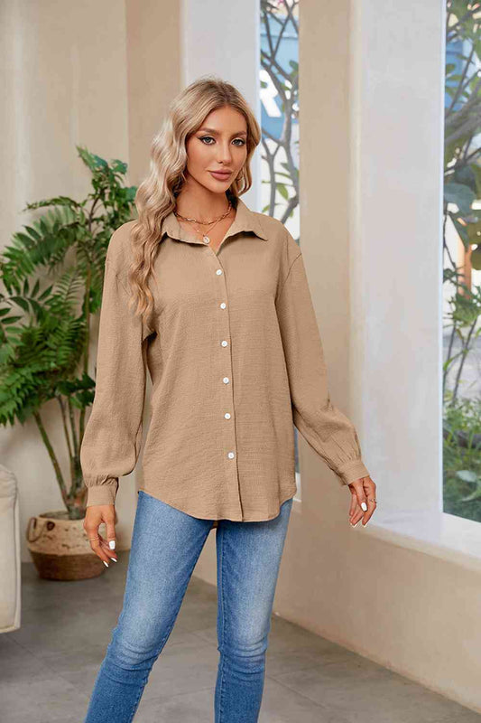 Collared Neck Buttoned Long Sleeve Shirt