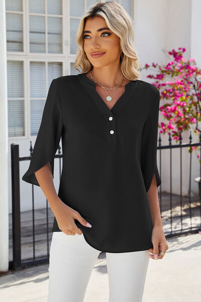 Notched Half Button T-Shirt