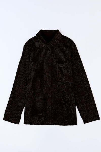 Sequin Button Up Long Sleeve Shirt