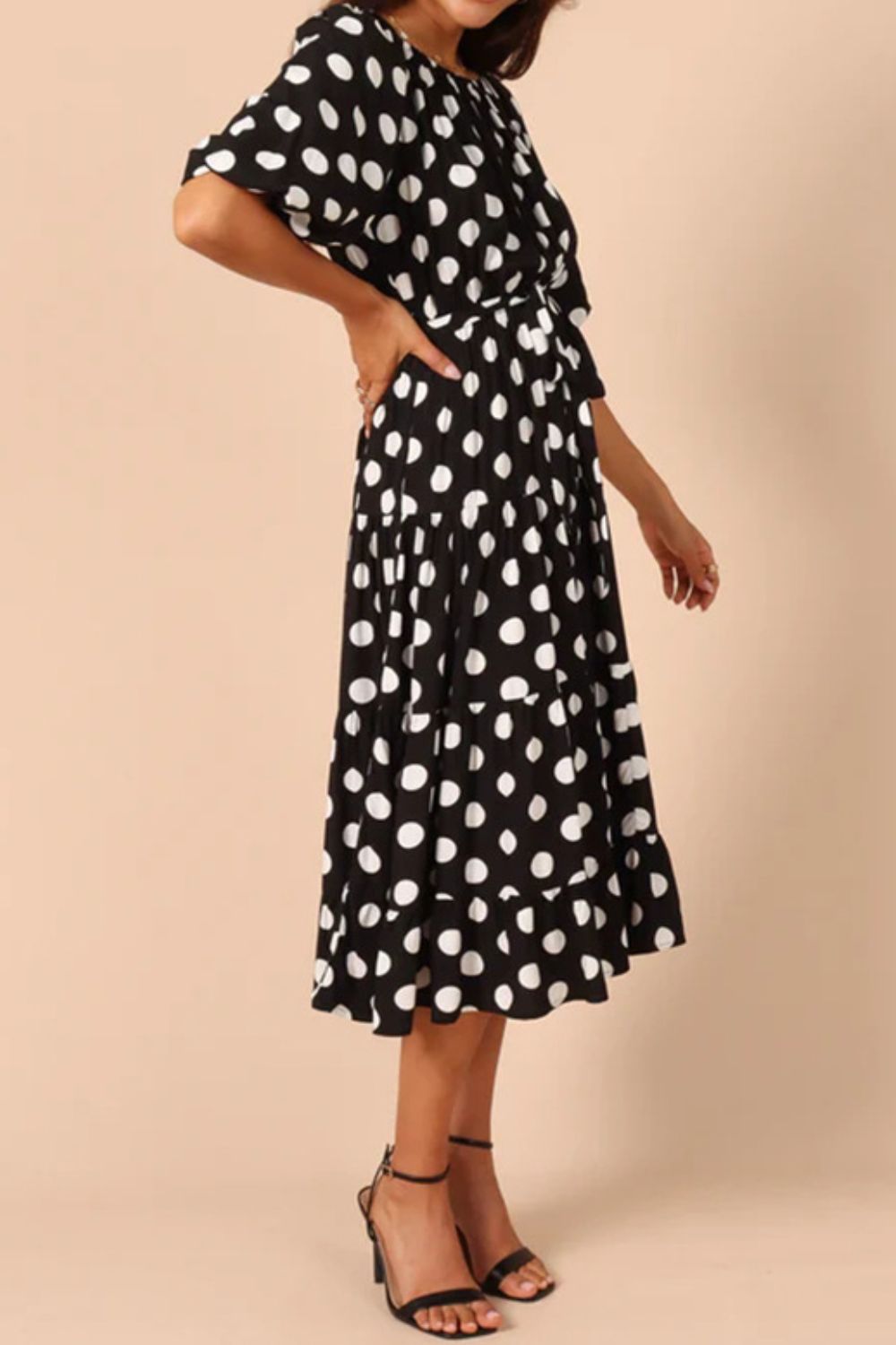 Polka Dot Tie Waist Midi Dress