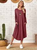 Pocketed Round Neck Long Sleeve Tee Dress