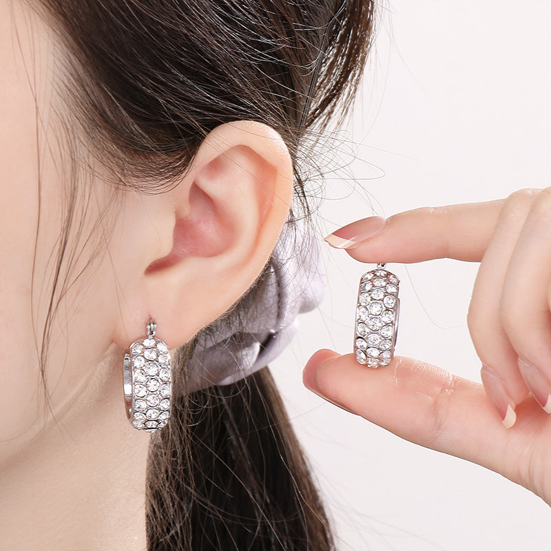 Titanium Steel Rhinestone Hoop Earrings