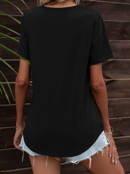 Glitter V-Neck Short Sleeve Tee Shirt