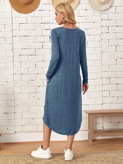 Pocketed Round Neck Long Sleeve Tee Dress