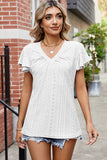 Eyelet V-Neck Flutter Sleeve T-Shirt