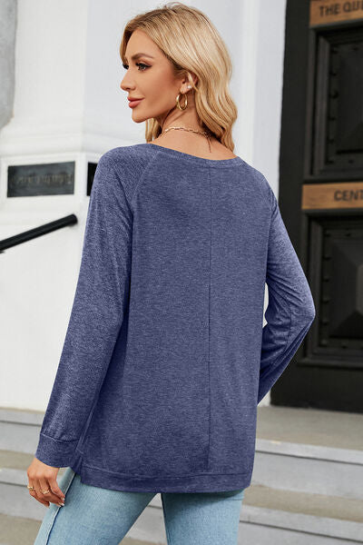 Heathered Round Neck Long Sleeve T-Shirt