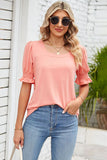 Smocked Square Neck Short Sleeve T-Shirt