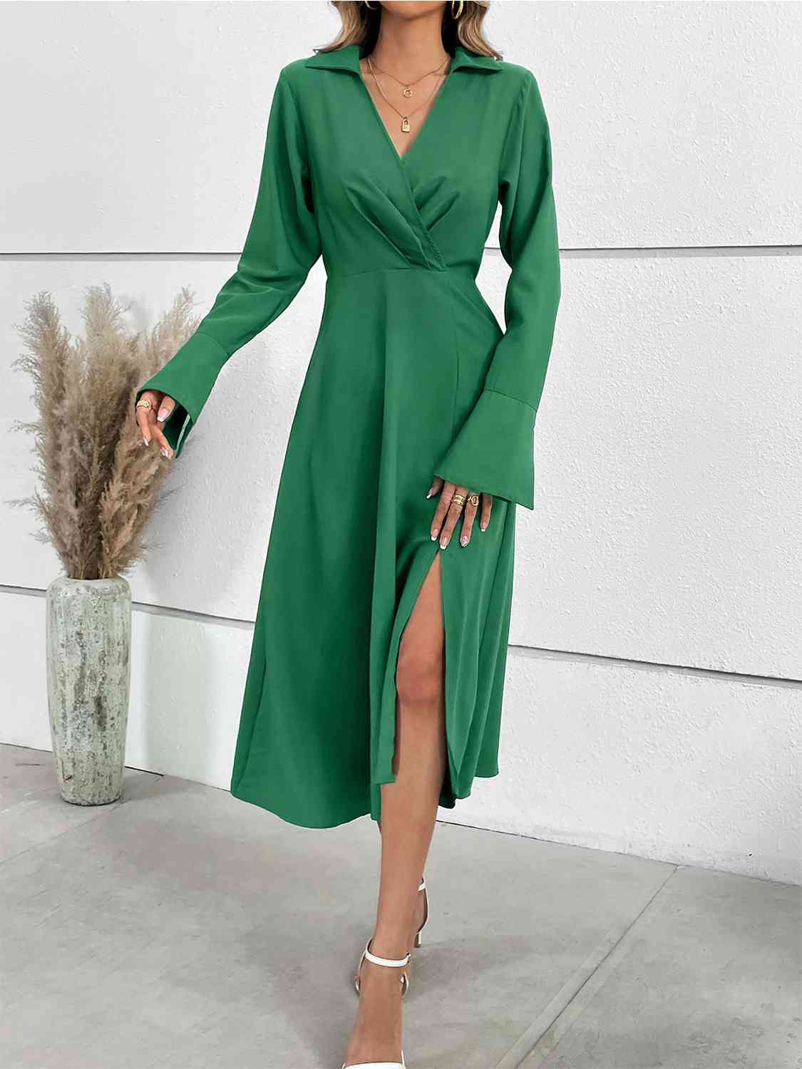 Flare Sleeve Silt Midi Dress