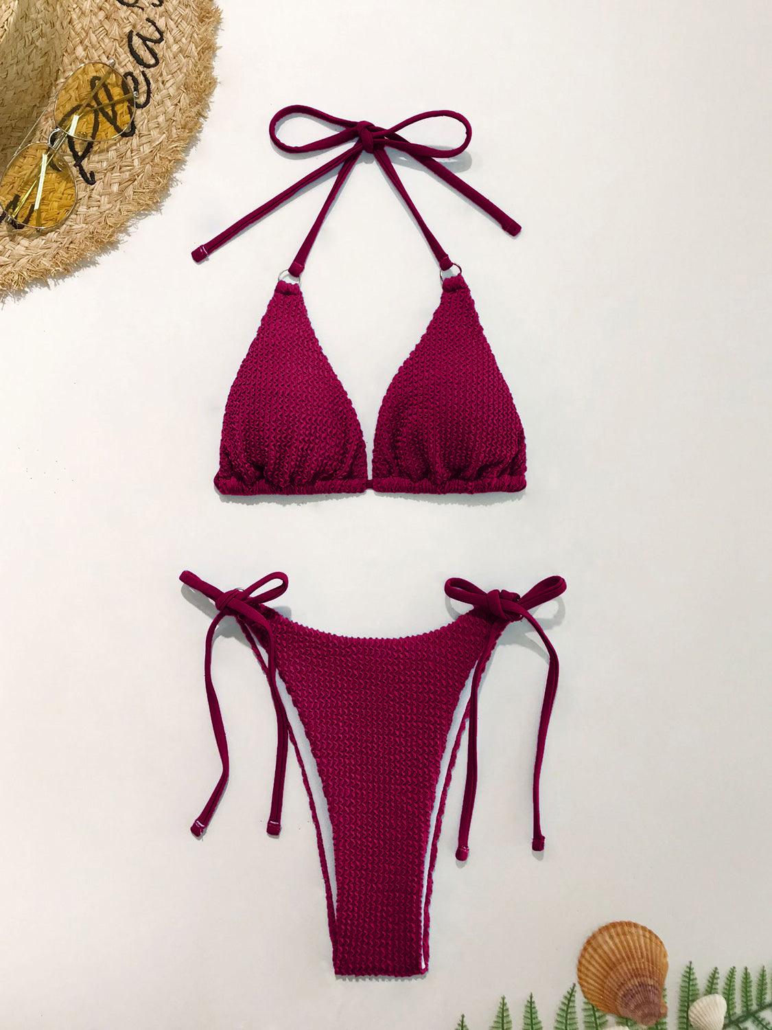 Textured Halter Neck Two-Piece Bikini Set