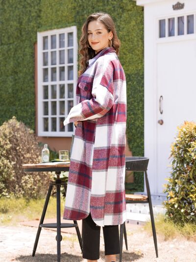 Plaid Button Up Dropped Shoulder Coat