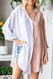 Two-Tone Button Up Dropped Shoulder Shirt