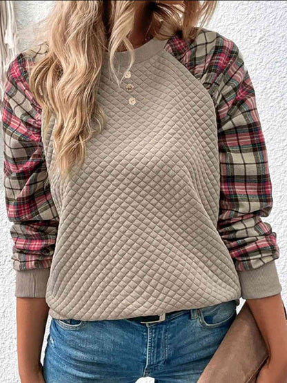 Plaid Round Neck Sweatshirt