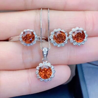 Silver-Plated Artificial Gemstone Flower Shape Pendant Necklace