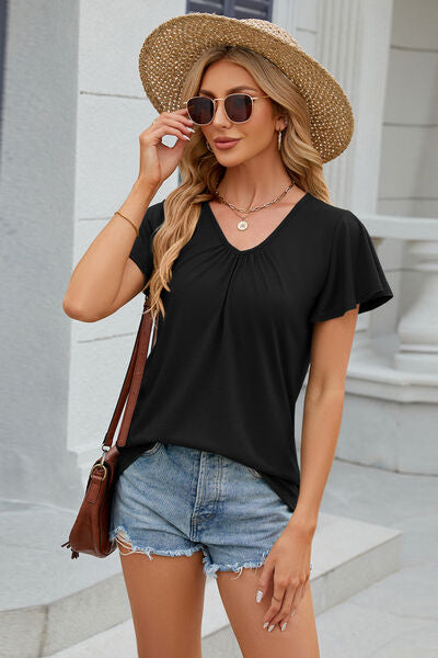 V-Neck Flutter Sleeve T-Shirt