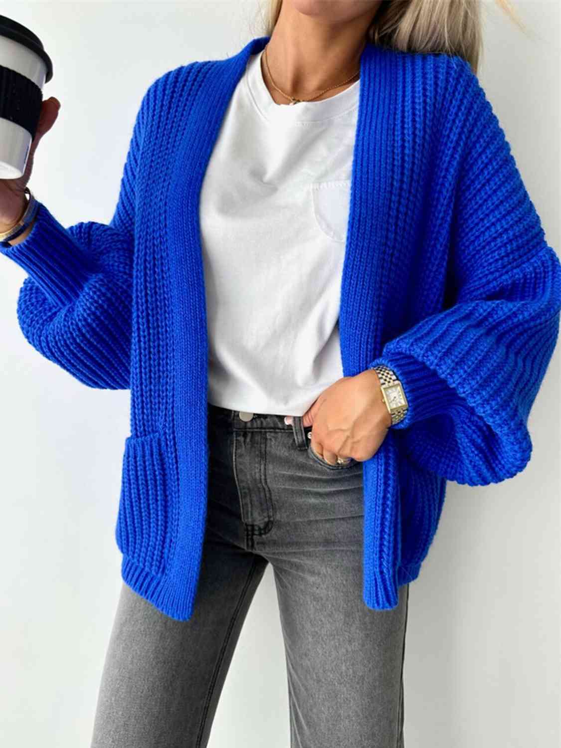 Open Front Dropped Shoulder Cardigan