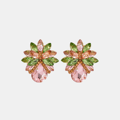 Flower Shape Glass Stone Stud Earrings