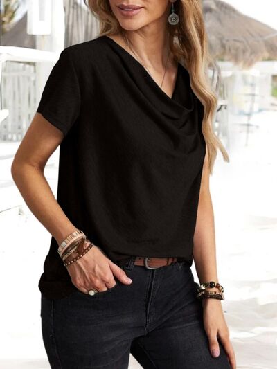 Cowl Neck Short Sleeve T-Shirt