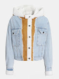 Contrast Raw Hem Hooded Denim Jacket