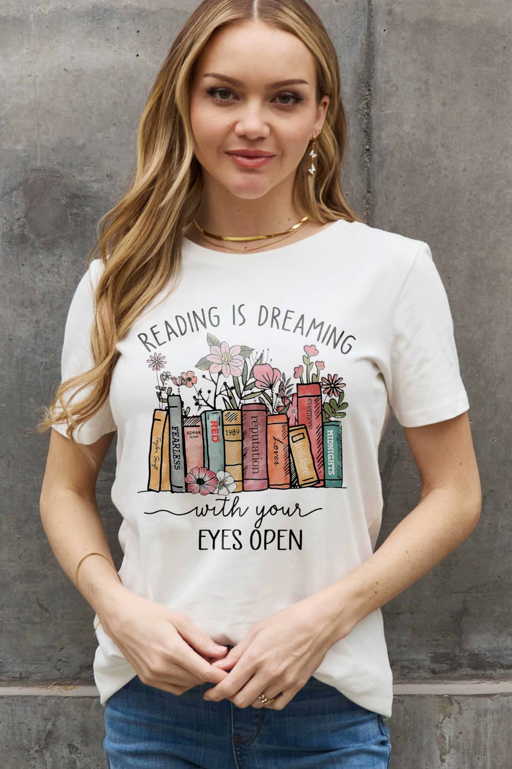 Simply Love Full Size READING IS DREAMING WITH YOUR EYES OPEN Graphic Cotton Tee