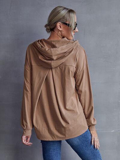 Drawstring Pocketed Dropped Shoulder Hoodie