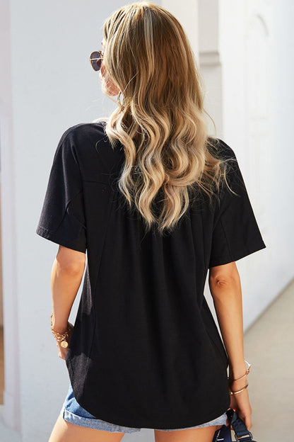 Buttoned Notched Neck Short Sleeve Top