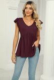 V-Neck Flutter Sleeve Babydoll Blouse