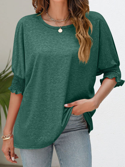 Smocked Flounce Sleeve Round Neck T-Shirt