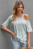 Leopard Asymmetrical Neck Cold-Shoulder Blouse