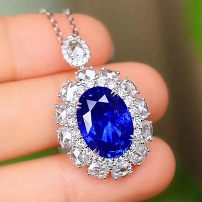 Platinum-Plated Artificial Gemstone Pendant Necklace