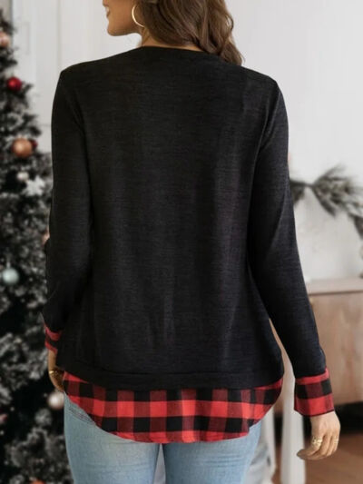 Plaid Round Neck Long Sleeve T-Shirt