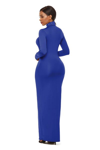 Mock Neck Long Sleeve Maxi Slim Dress