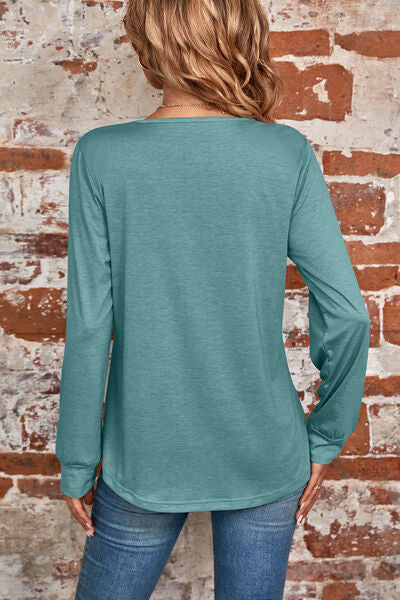 Ruched Square Neck Long Sleeve T-Shirt