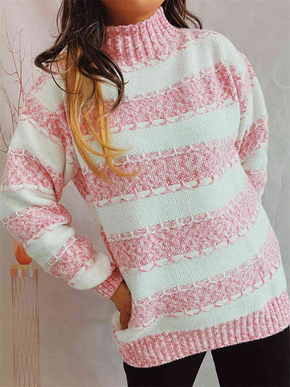 Striped Turtleneck Long Sleeve Sweater