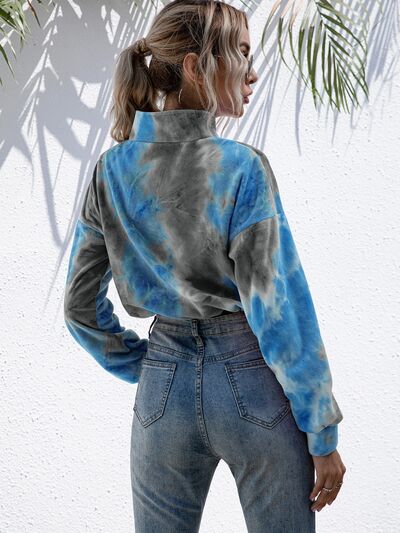 Tie-Dye Quarter Zip Dropped Shoulder Sweatshirt