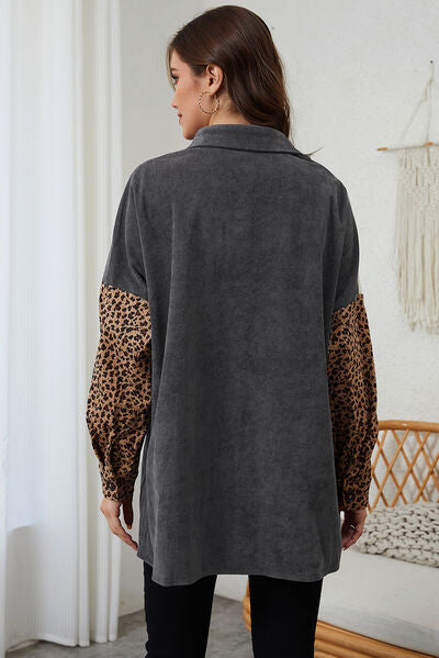 Leopard Contrast Button Up Jacket