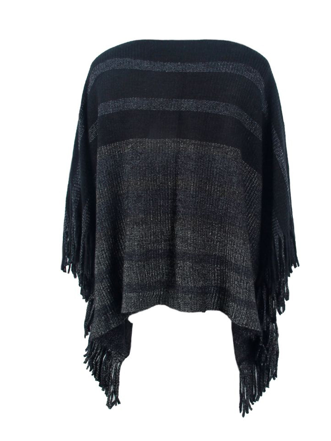 Striped Boat Neck Poncho with Fringes