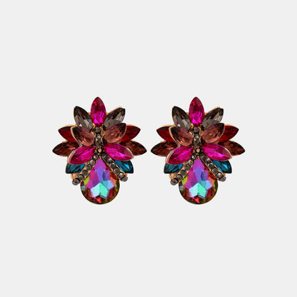 Flower Shape Glass Stone Stud Earrings