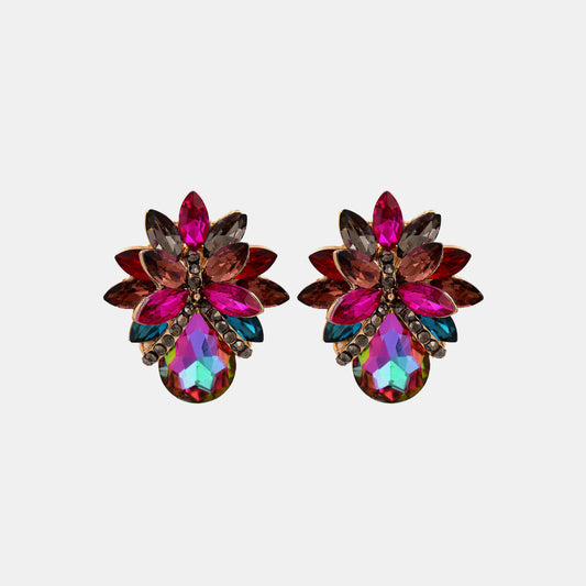 Flower Shape Glass Stone Stud Earrings