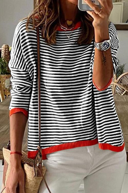 Striped Round Neck Drop Shoulder T-Shirt