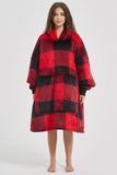 Plaid Hooded Oversize Fuzzy Lounge Dress