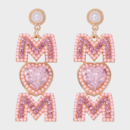 MOM Pearl Rhinestone Alloy Earrings