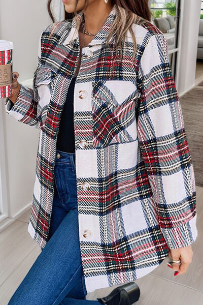 Plaid Pocketed Button Up Jacket