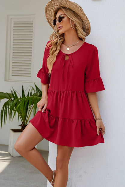 Tied Flounce Sleeve Mini Dress