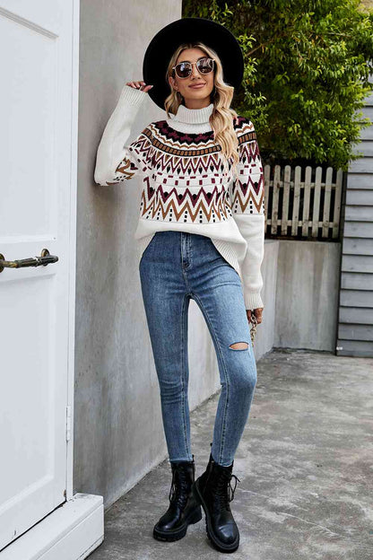 Turtleneck Ribbed Trim Sweater