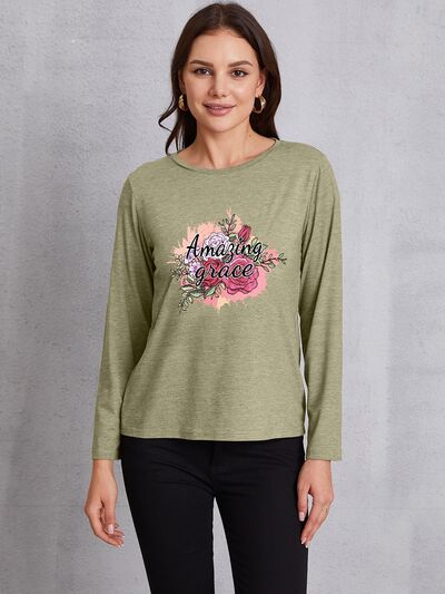 AMAZING GRACE Round Neck Long Sleeve T-Shirt