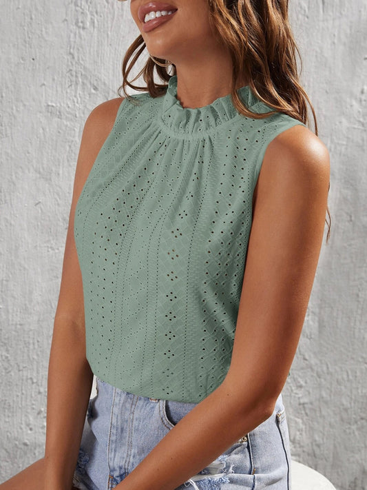 Tied Eyelet Mock Neck Tank